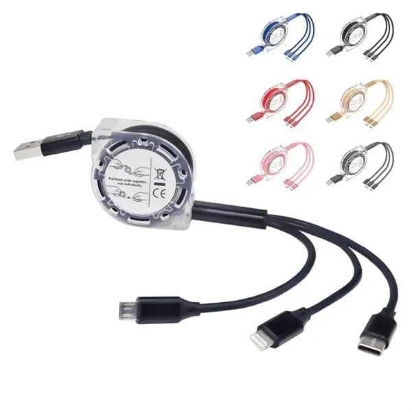 3-in-1 USB Retractable Phone Charger Cord