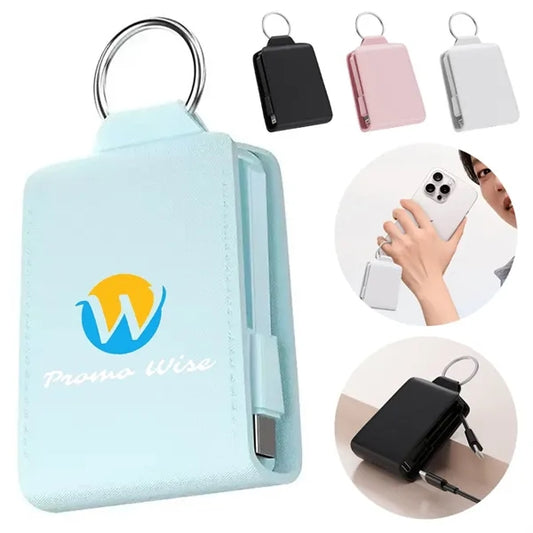 Mini Keychain Portable Power Bank With Built-In Wire