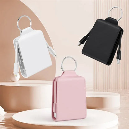 Mini Keychain Portable Power Bank With Built-In Wire