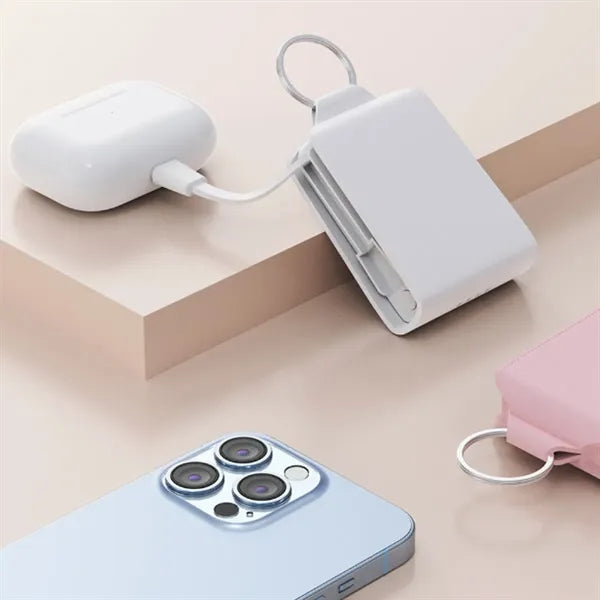 Mini Keychain Portable Power Bank With Built-In Wire