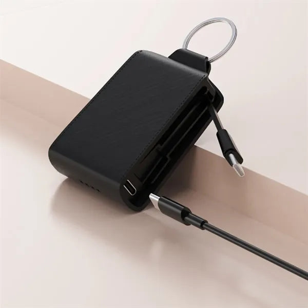 Mini Keychain Portable Power Bank With Built-In Wire
