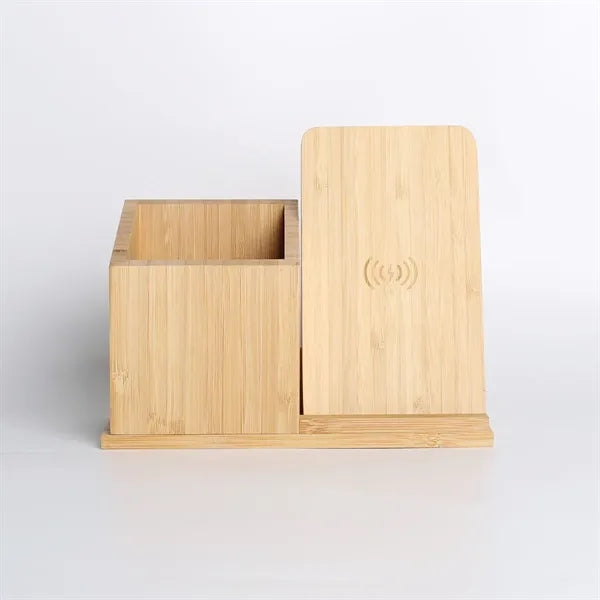 Bamboo Pen Holder Wireless Charger & Desk Organizer