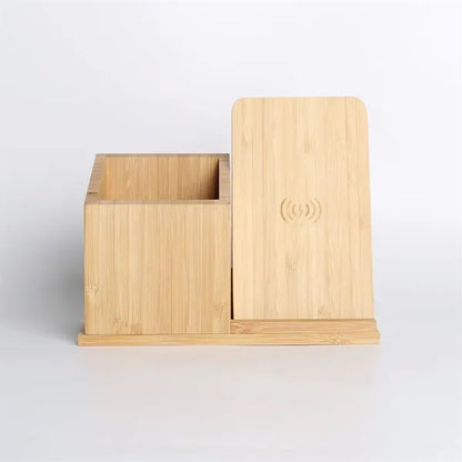 Bamboo Pen Holder Wireless Charger & Desk Organizer