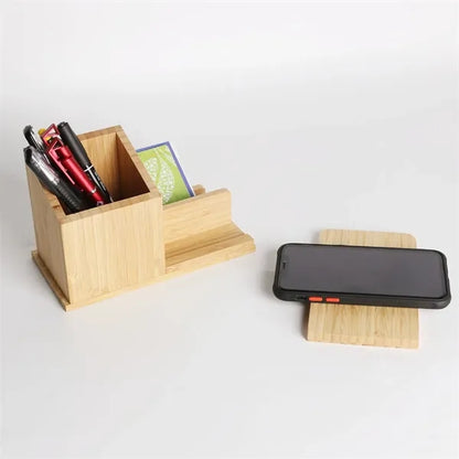 Bamboo Pen Holder Wireless Charger & Desk Organizer