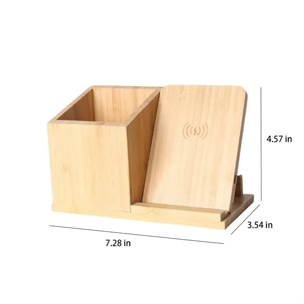 Bamboo Desk Organizer Wireless Charger With Phone Holder