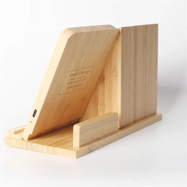 Bamboo Desk Organizer Wireless Charger With Phone Holder