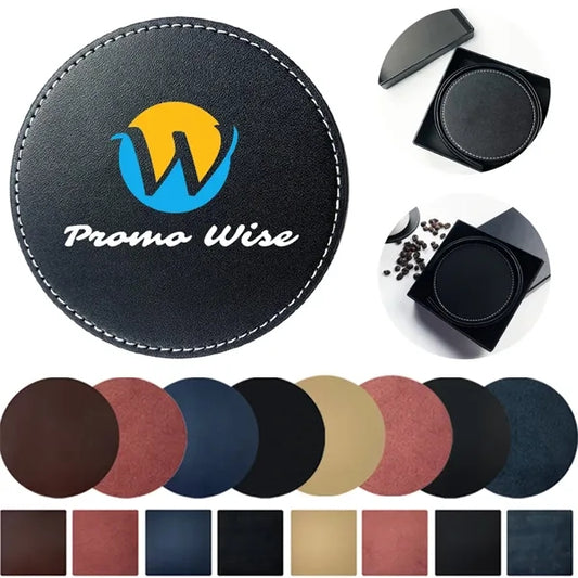 Round Heat-Resistant Stain-Resistant Leather Coaster Set