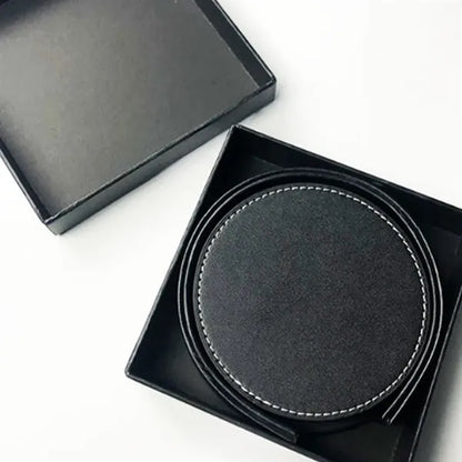 Round Heat-Resistant Stain-Resistant Leather Coaster Set