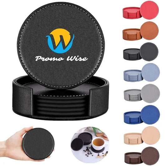 Round Thickened Heat-Insulating Leather Coaster With Base