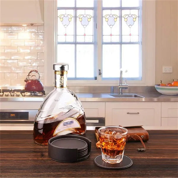Round Thickened Heat-Insulating Leather Coaster With Base