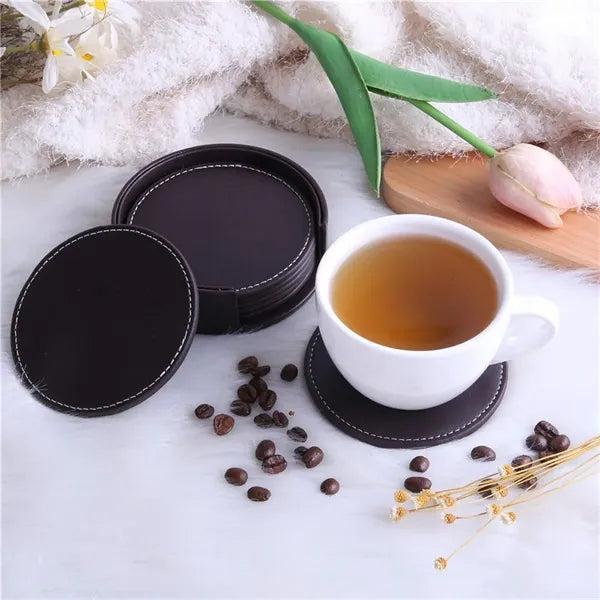 Round Thickened Heat-Insulating Leather Coaster With Base