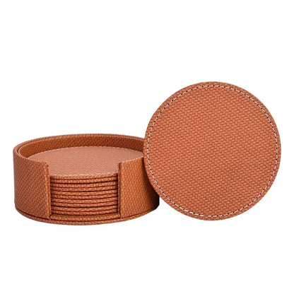 Round Thickened Heat-Insulating Leather Coaster With Base
