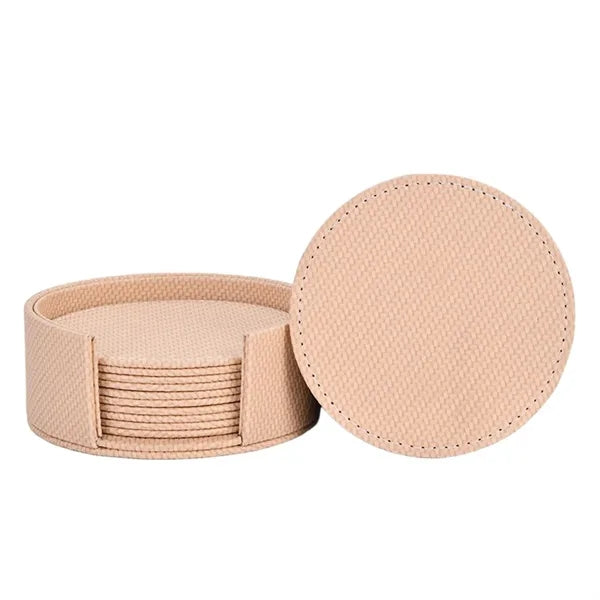 Round Thickened Heat-Insulating Leather Coaster With Base