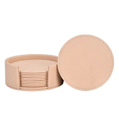 Round Thickened Heat-Insulating Leather Coaster With Base