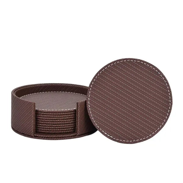 Round Thickened Heat-Insulating Leather Coaster With Base