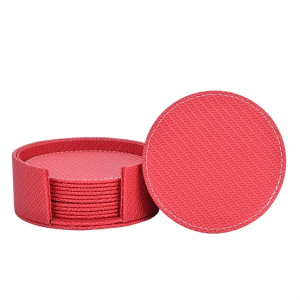 Round Thickened Heat-Insulating Leather Coaster With Base