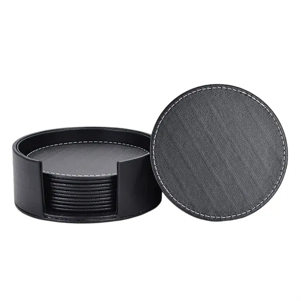 Round Thickened Heat-Insulating Leather Coaster With Base
