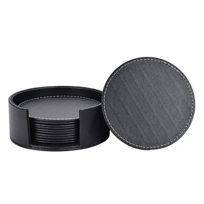 Round Thickened Heat-Insulating Leather Coaster With Base