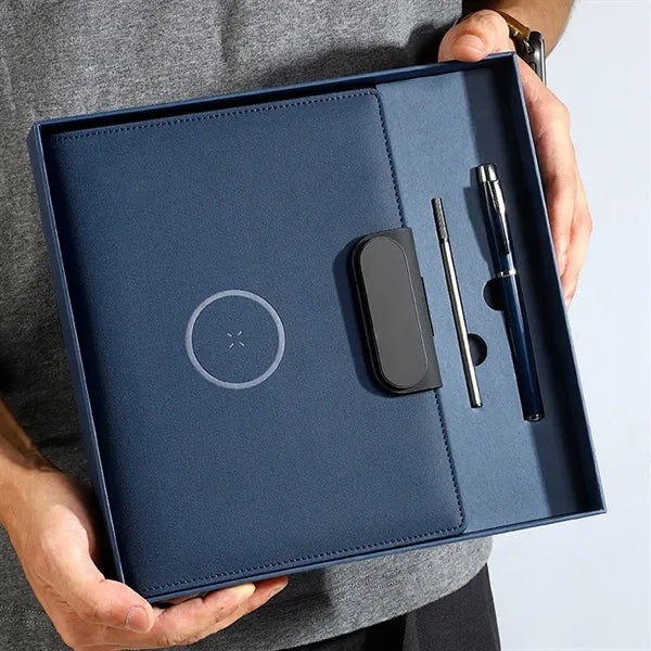Business work travel gift notebook set with wireless charger