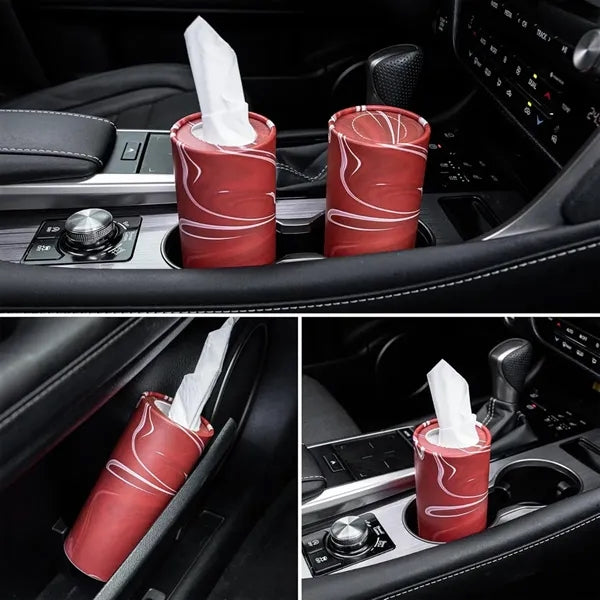 Convenient travel car cylinder holder with facial tissues