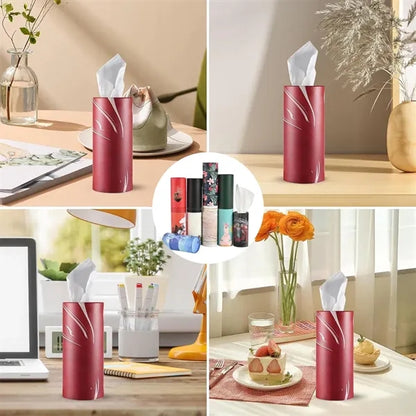 Convenient travel car cylinder holder with facial tissues