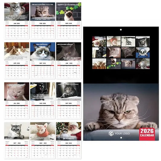 Funny animal memes gift 12 months 2026 cats wall calendar