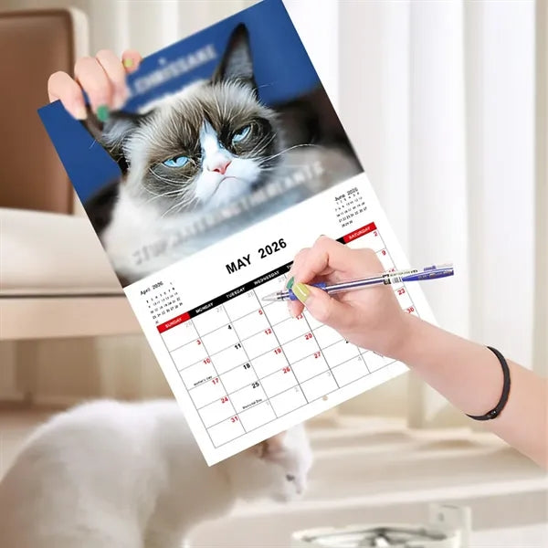 Funny animal memes gift 12 months 2026 cats wall calendar
