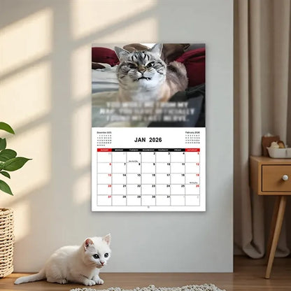 Funny animal memes gift 12 months 2026 cats wall calendar
