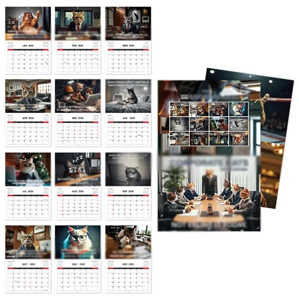 Funny animal memes gift 12 months 2026 cats wall calendar
