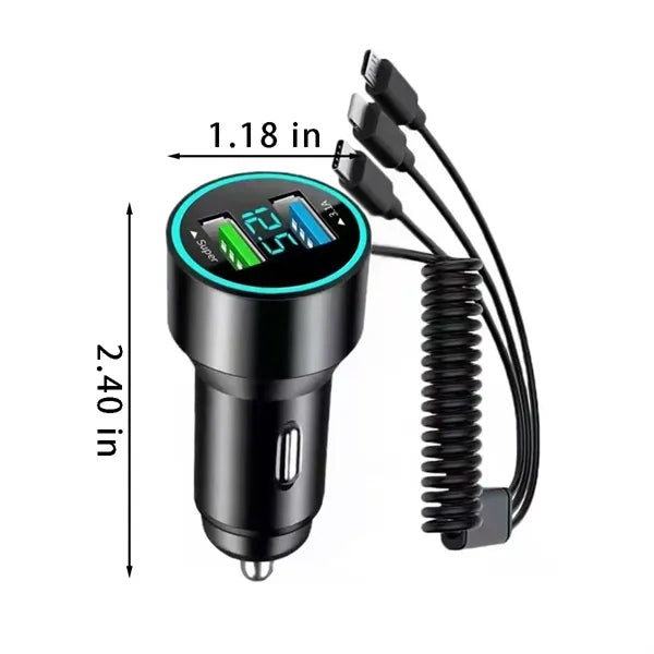 Travel essentials 3 in 1 USB car charger with display