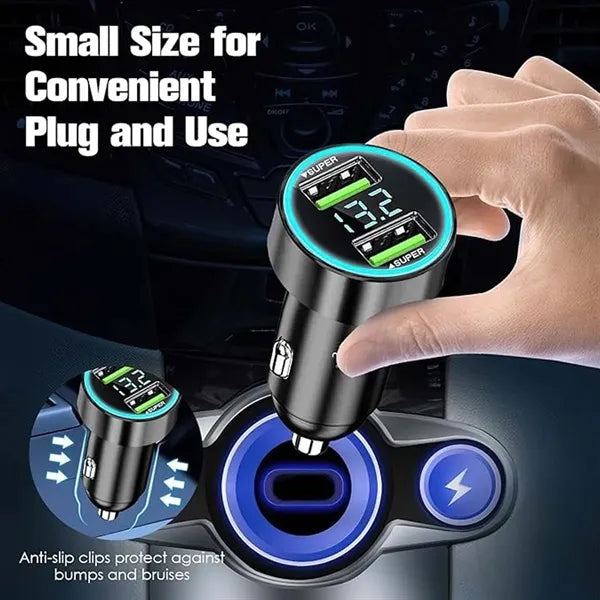 Travel essentials 3 in 1 USB car charger with display
