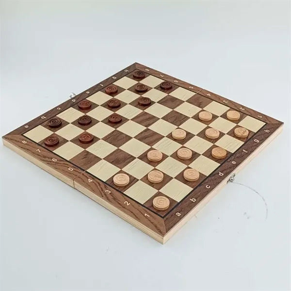 Adult Kids Beginner 3 in 1 Wooden Folding Checkers Chess Set