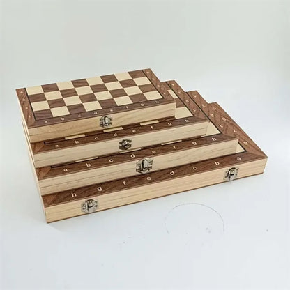 Adult Kids Beginner 3 in 1 Wooden Folding Checkers Chess Set