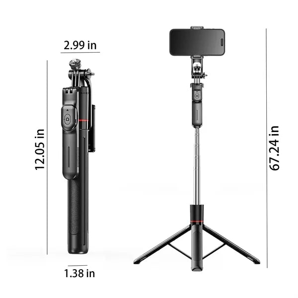 Bluetooth Selfie Stick Tripod Remote Control And Stabilizer