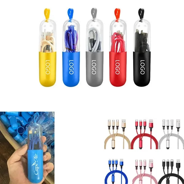 3 in 1 Fast Charging Cable In Capsule Case With Key Loop