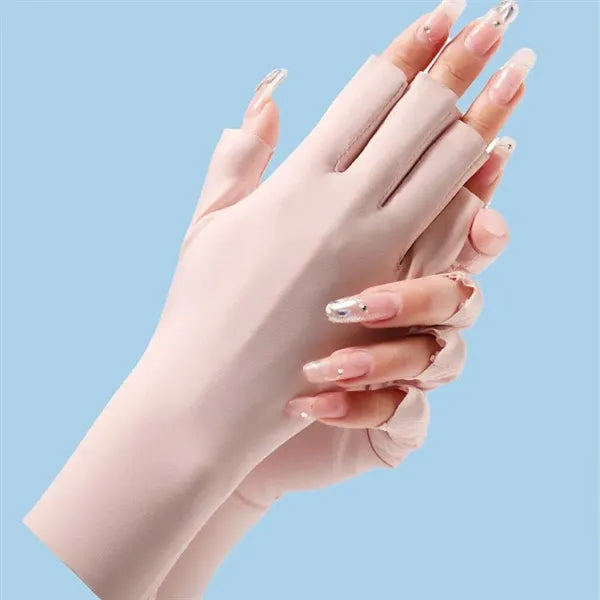 Outdoor Ice Silk UV Protection Nail Polish Fingerless Gloves