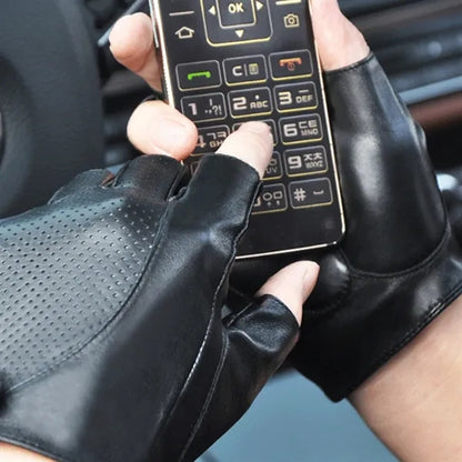 Genuine Leather Non-Slip Half-Finger Sheepskin Gloves
