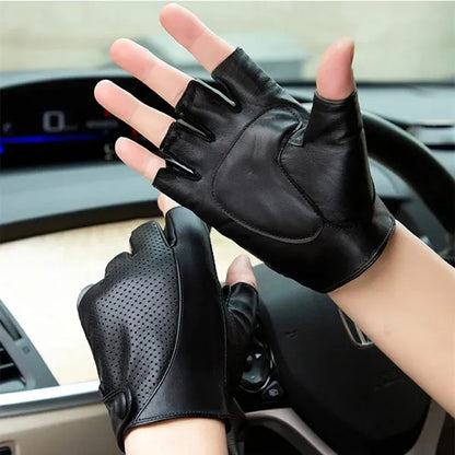 Genuine Leather Non-Slip Half-Finger Sheepskin Gloves