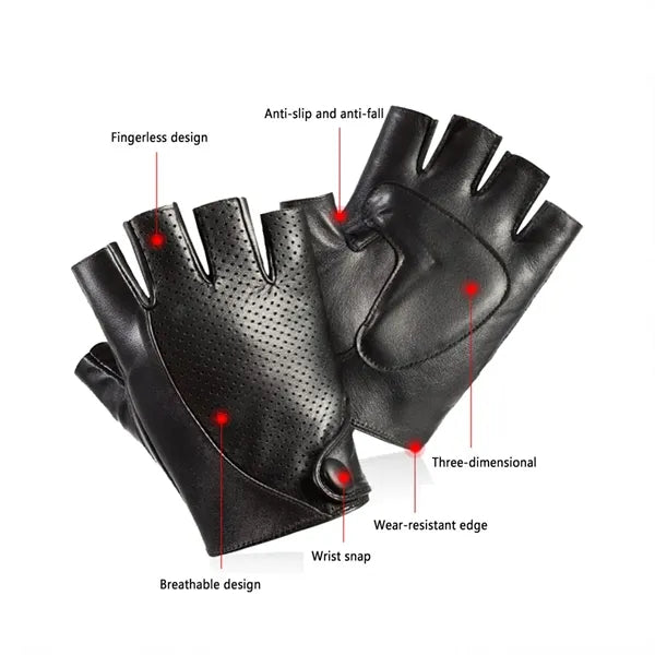 Genuine Leather Non-Slip Half-Finger Sheepskin Gloves