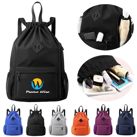 Waterproof Sports Drawstring Backpack With Shoe Compartment