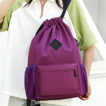 Waterproof Sports Drawstring Backpack With Shoe Compartment