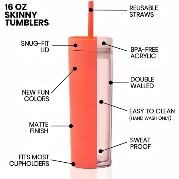 16 Oz Double-Wall Straight Straw Tumbler