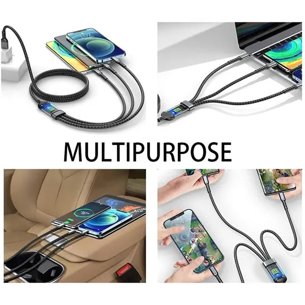 100W 3 In 1 Fast Charging Cable With Display