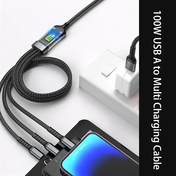 100W 3 In 1 Fast Charging Cable With Display