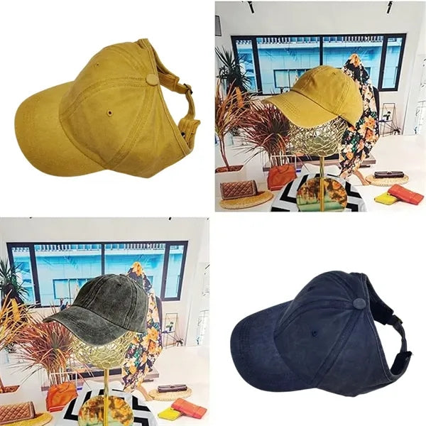 Adjustable sun women ponytail hat backless baseball cap