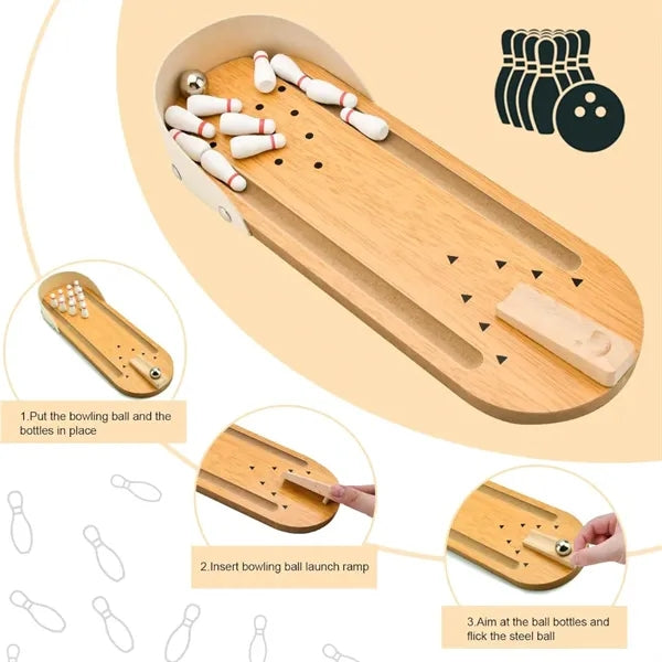 Stress relief fun gift toys mini wooden tabletop bowling set