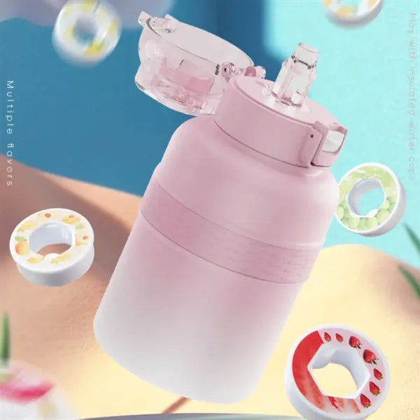 Large capacity portable fun fruit flavor straw thermos cup