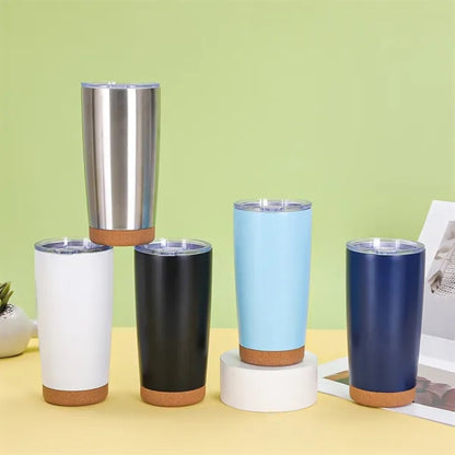20oz Stainless Steel Tumbler With Cork Bottom Sliding Lid