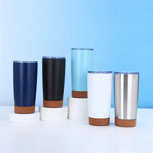 20oz Stainless Steel Tumbler With Cork Bottom Sliding Lid