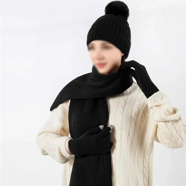 Warm Winter Beanie Hat Scarf Gloves 3 in 1 Set for Outdoor